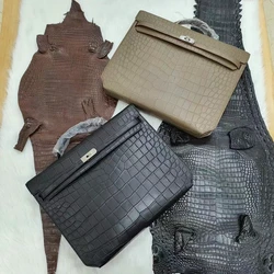 2023 new top quality genuine real crocodile skin men briefcase alligator leather official men business bag matt grey black color