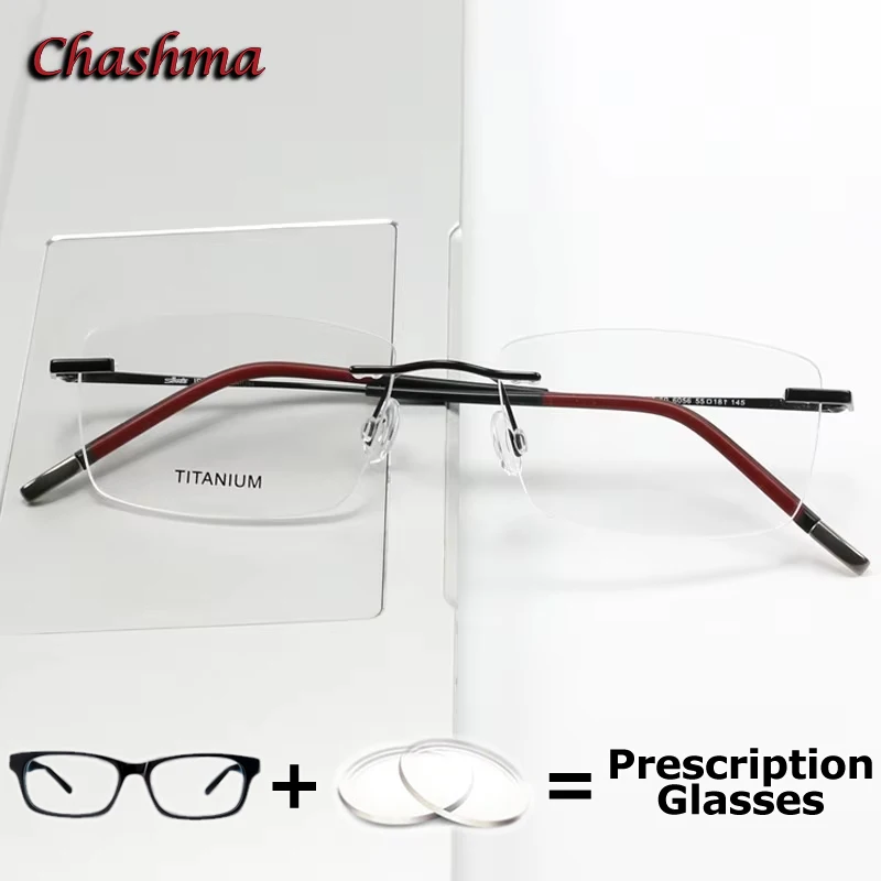 

Chashma Prescription Glasses Men Rimless Optical Ultra Light Pure Titanium Myopia Multifocal Free Form Progressive Spectacles