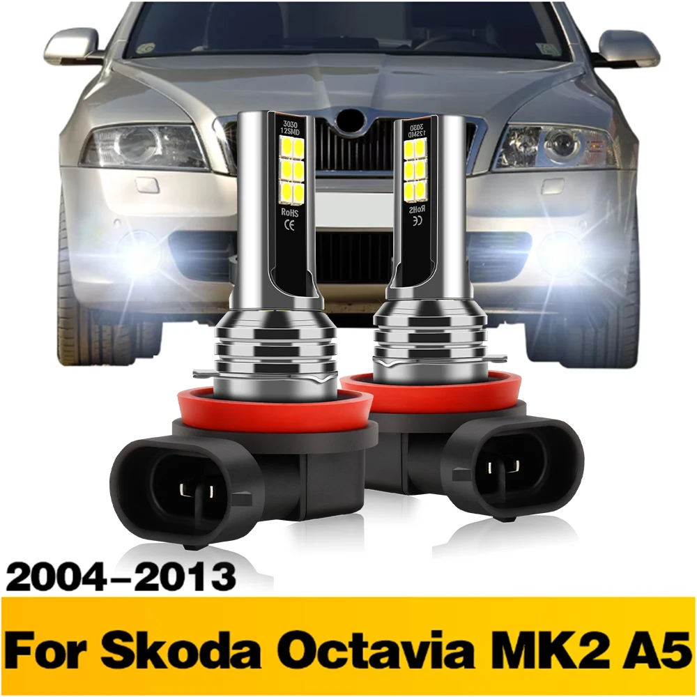 2szt Lampa LED Samochodowe przednie światło przeciwmgielne H8 H11 H16JP Żarówki do SKODA Octavia MK2 A5 2004 2005 2006 2007 2008 2009 2010 2011 2012 2013