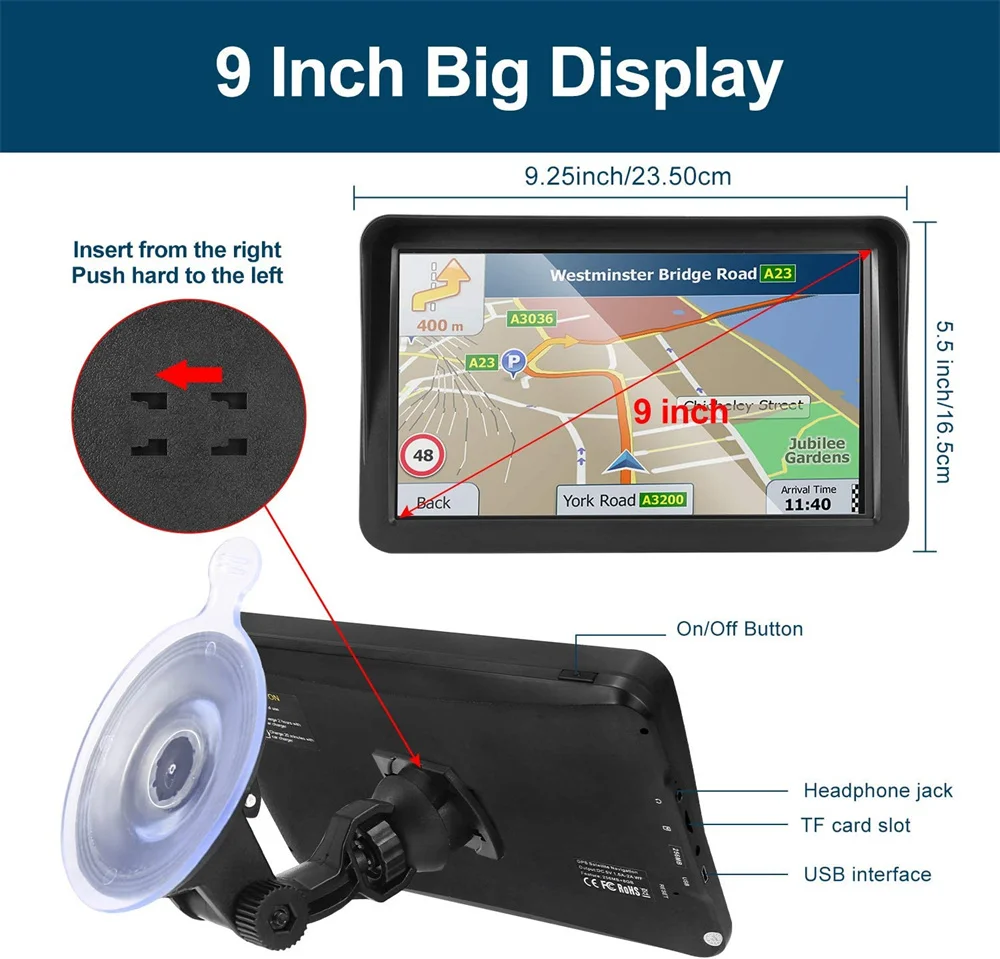 Car GPS Navigation 9 Inch Touch glass GPS Navigator Truck Sunshade Sat Nav M 256 8G European Map GPS Navigators