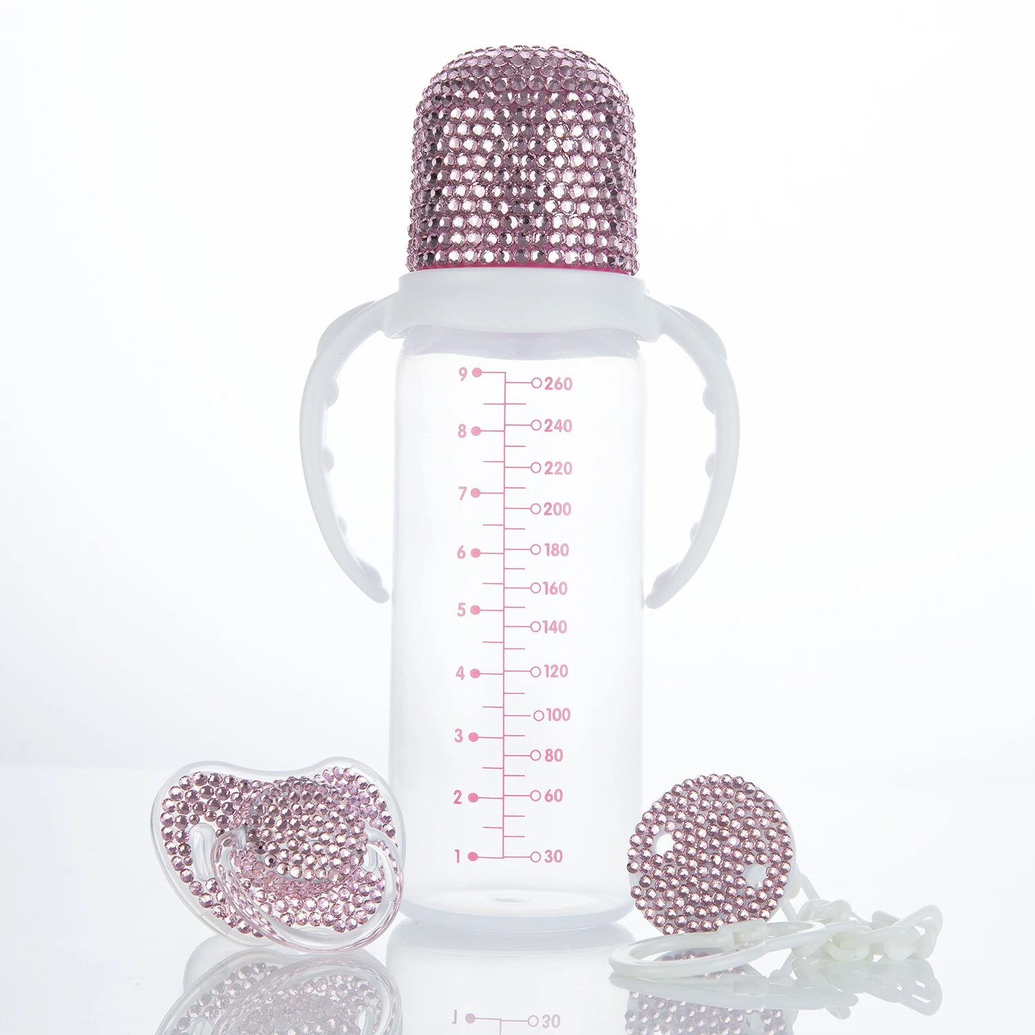 

MIYOCAR Pink Sparkling Bling Rhinestone Pacifier and Baby Bottle Set -Perfect Luxurious Gift for Your Little One 0-6m