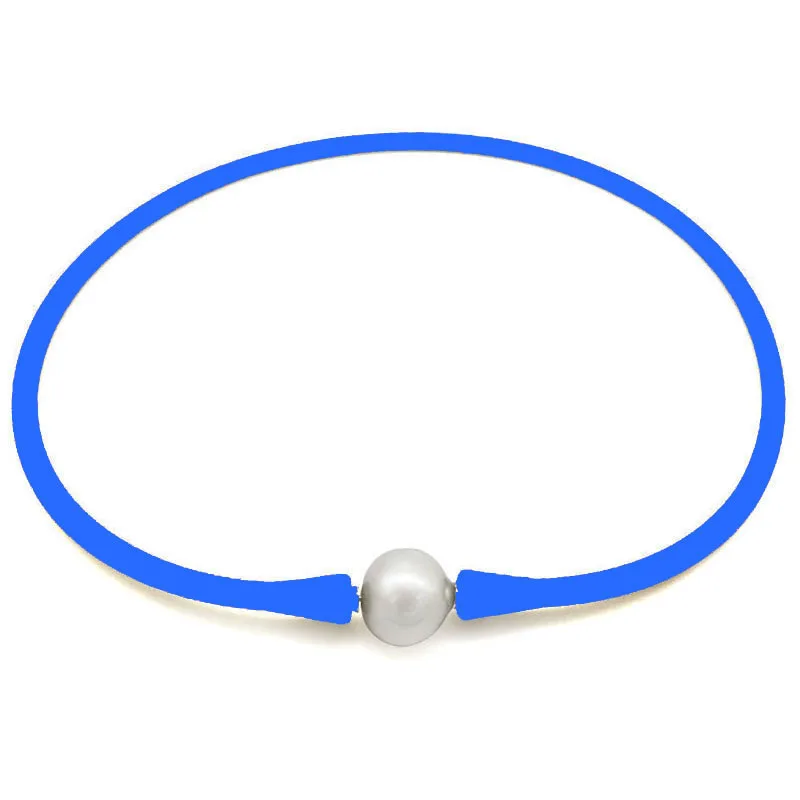 Wholesale 20 inches Cobalt Blue Rubber Silicone Natural 10-11mm Oval Pearl Necklace