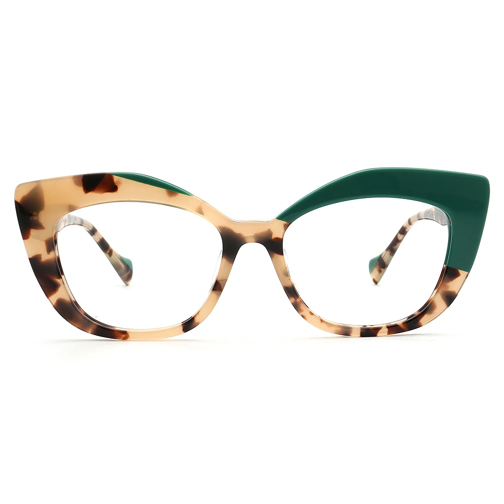 Vintage Cat Eye Eyeglasses for Women Tortoise Optical Glasses Frames Retro Two Tone Floral Spectacles Prescription Green Eyewear