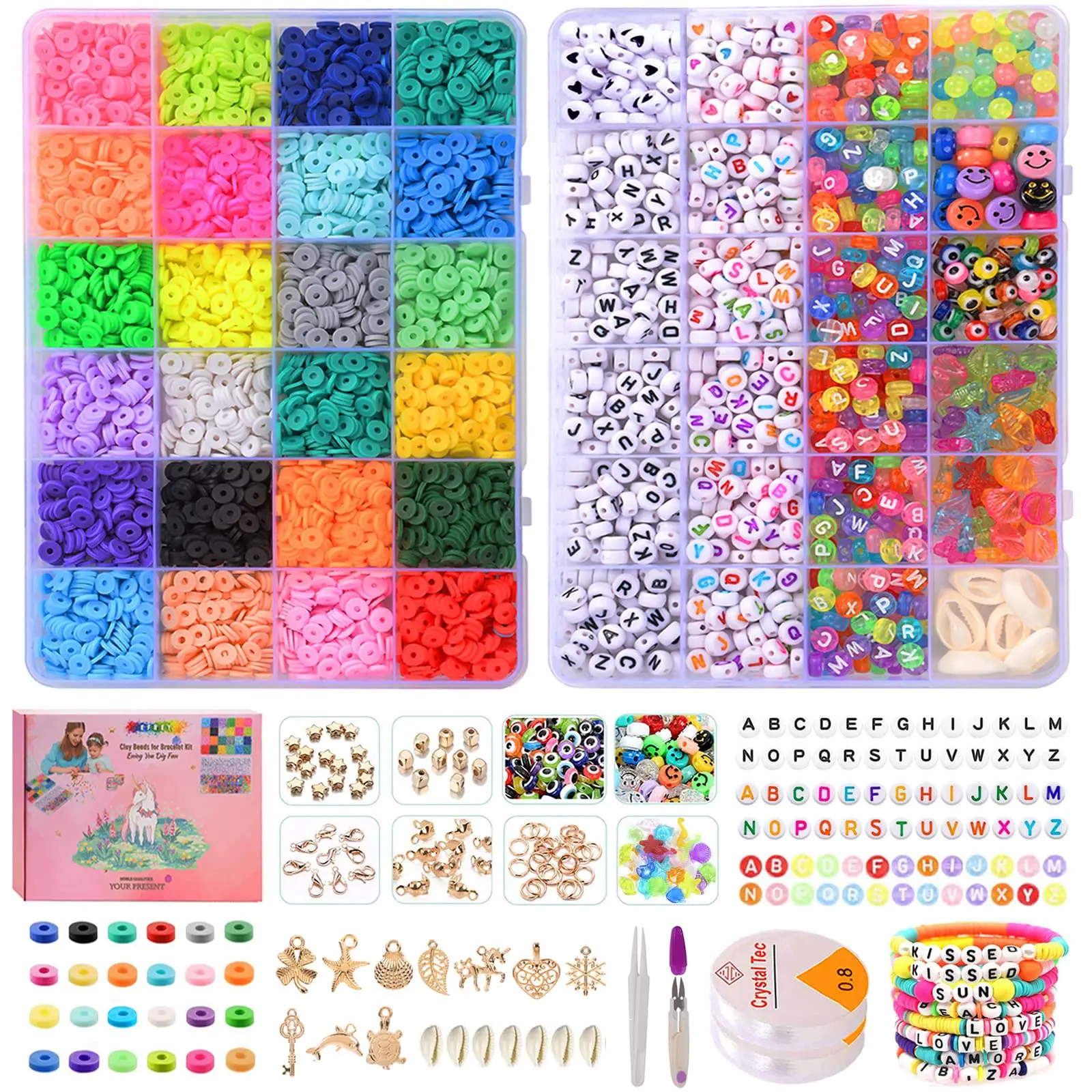 6600Pcs/Box 6mm Clay Beads for Jewelry Making Kit Flat Round Polymer Clay Heishi Beads Letter DIY Handmade Accessories