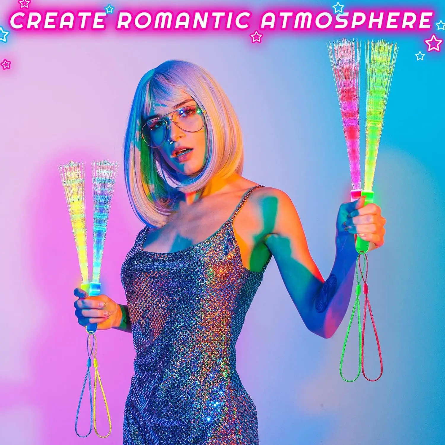 Bacchette in fibra luminosa da 60 pezzi Bastoncini lampeggianti a LED Bastoncini luminosi Bacchette in fibra ottica colorate per bomboniere luminose per matrimoni