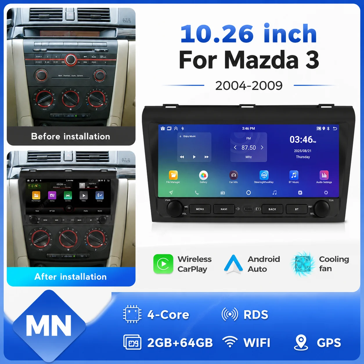 1026inch Android Radio For Mazda 3 2004 - 2009 Car Multimedia Player Wireless Carplay Auto Head Unit  2din Stereo Navigation GPS