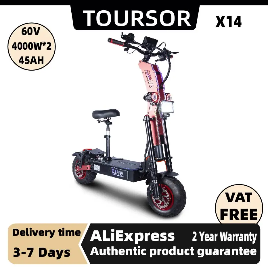 

TOURSOR X14 4000W*2 Dual Motor Electric Scooter For Adults 60V45Ah Battery E-Scooter 14" Off-road Tire Foldable Road EScooter