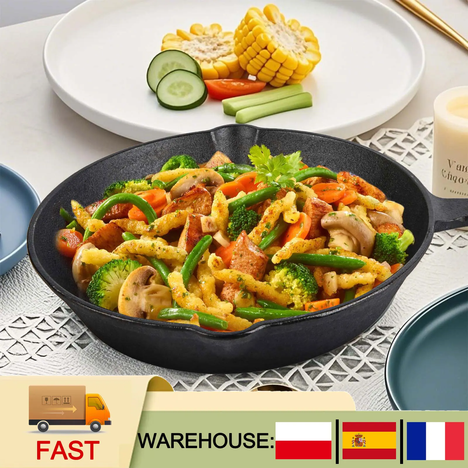 Ensemble de 4 poêles en fonte non revêtues, poignée ergonomique, distribution uniforme de la chaleur, poêles en fer multi-tailles, ustensiles de cuisine universels pour la maison, la cuisine, le