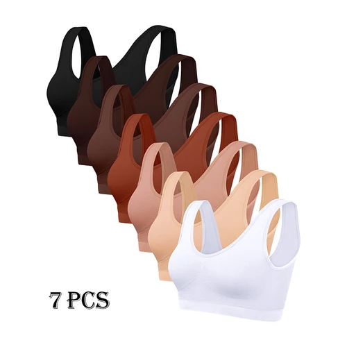 Imagen 1 del producto Paquete de 7 sujetadores sin costuras sólidos sin almohadilla para mujer: tela ligera y suave con elástico cómodo, disponible en tallas S-XXL para Da