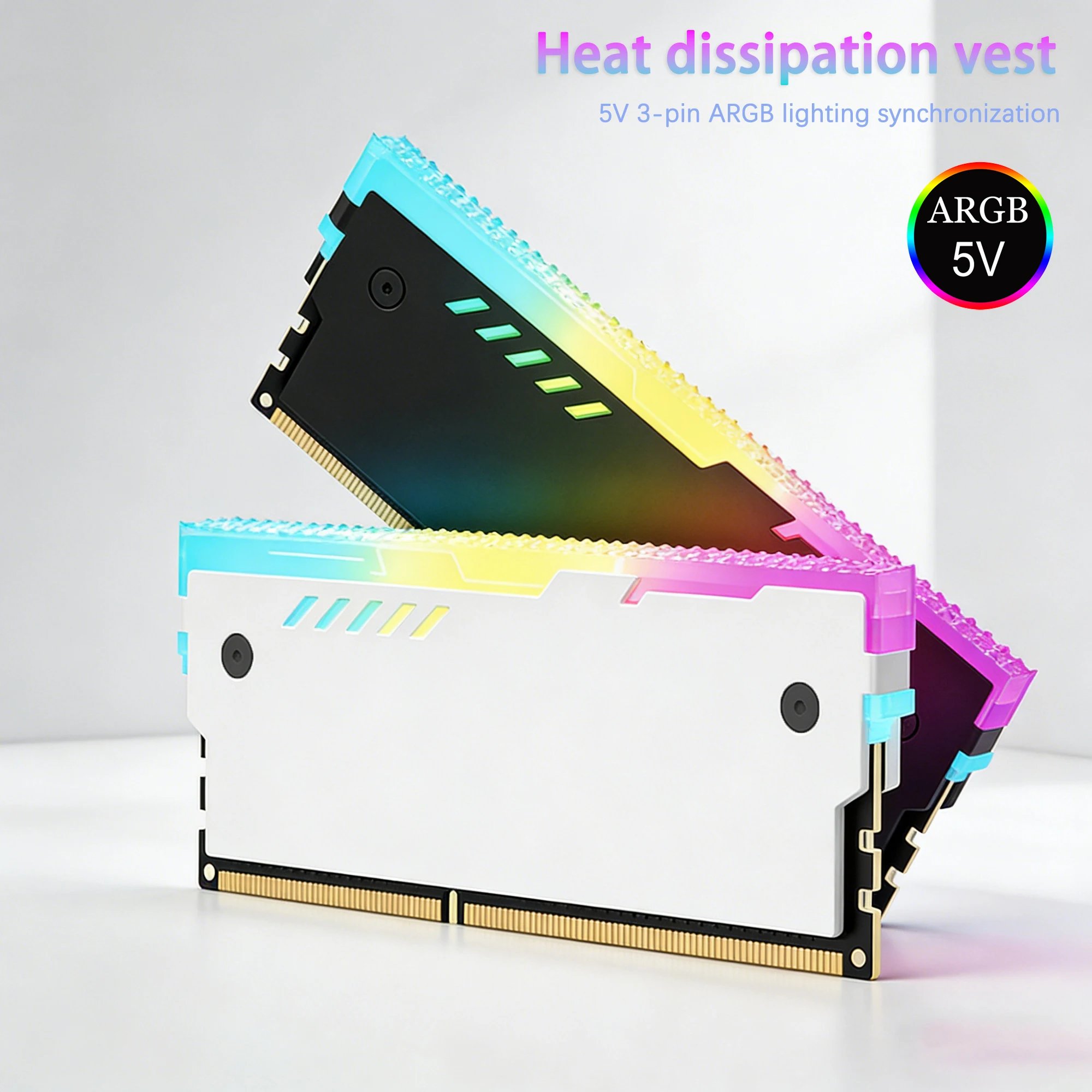 ARGB RAM Heat Spreader Universal for DDR4/DDR5 Lighting-Synchronized PC Memory Heatsink Casing (5V 3-Pin ARGB)