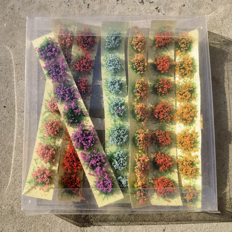 49 pièces/boîte modèle fleur grappe paysage jardin décor herbe statique avec adhésif paysage modèle herbe touffe modèle train disposition