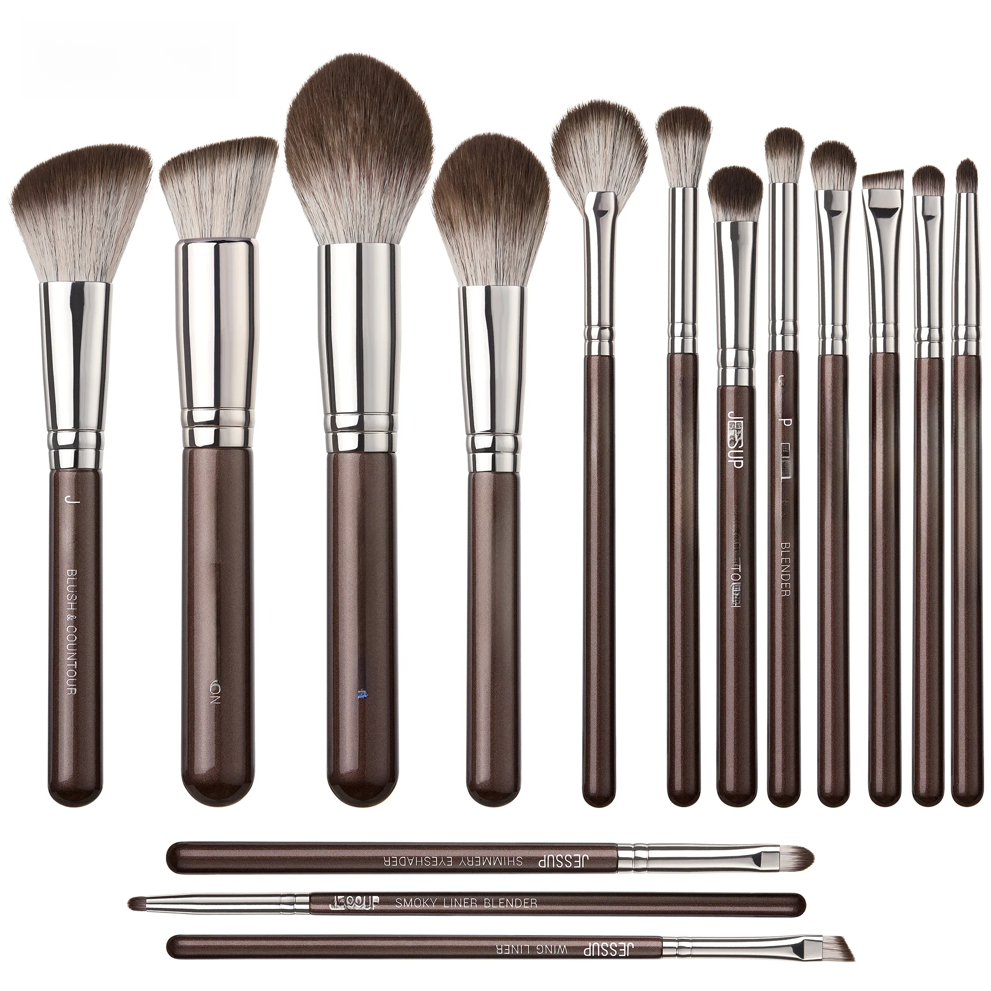 Jessup Make-up-Pinsel-Set, 15-teilig, braun, Make-up-Pinsel, vegan, Foundation, Blender, Concealer,