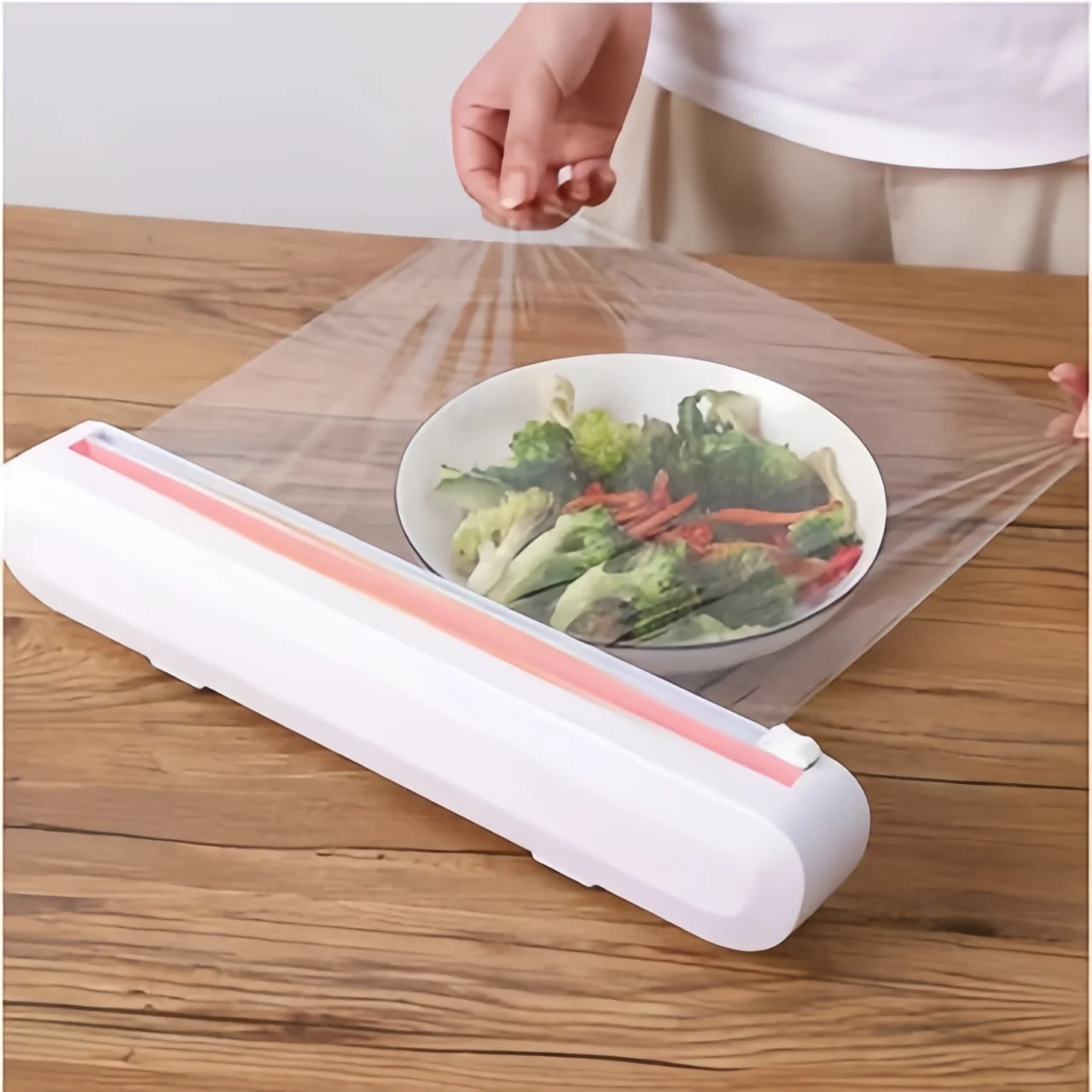 Cortador De Plástico Filme Suporte Ajustável Dispenser Plástico Filme Descartável Ventosa Aderente Selador Comida Cozinha Embala