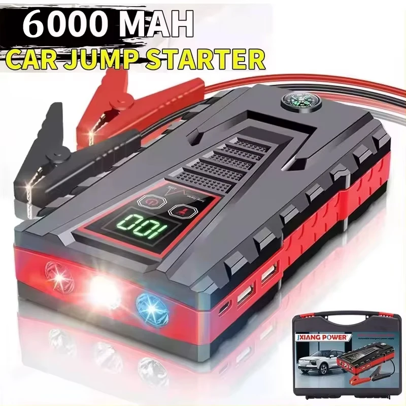 Arrancador de Coches Portátil de 6000 mAh, Banco de Energía con Pico de 5000 A, Carga de 12 V, Equipo de Arranque Automático, Batería de Emergencia para Coches Diésel