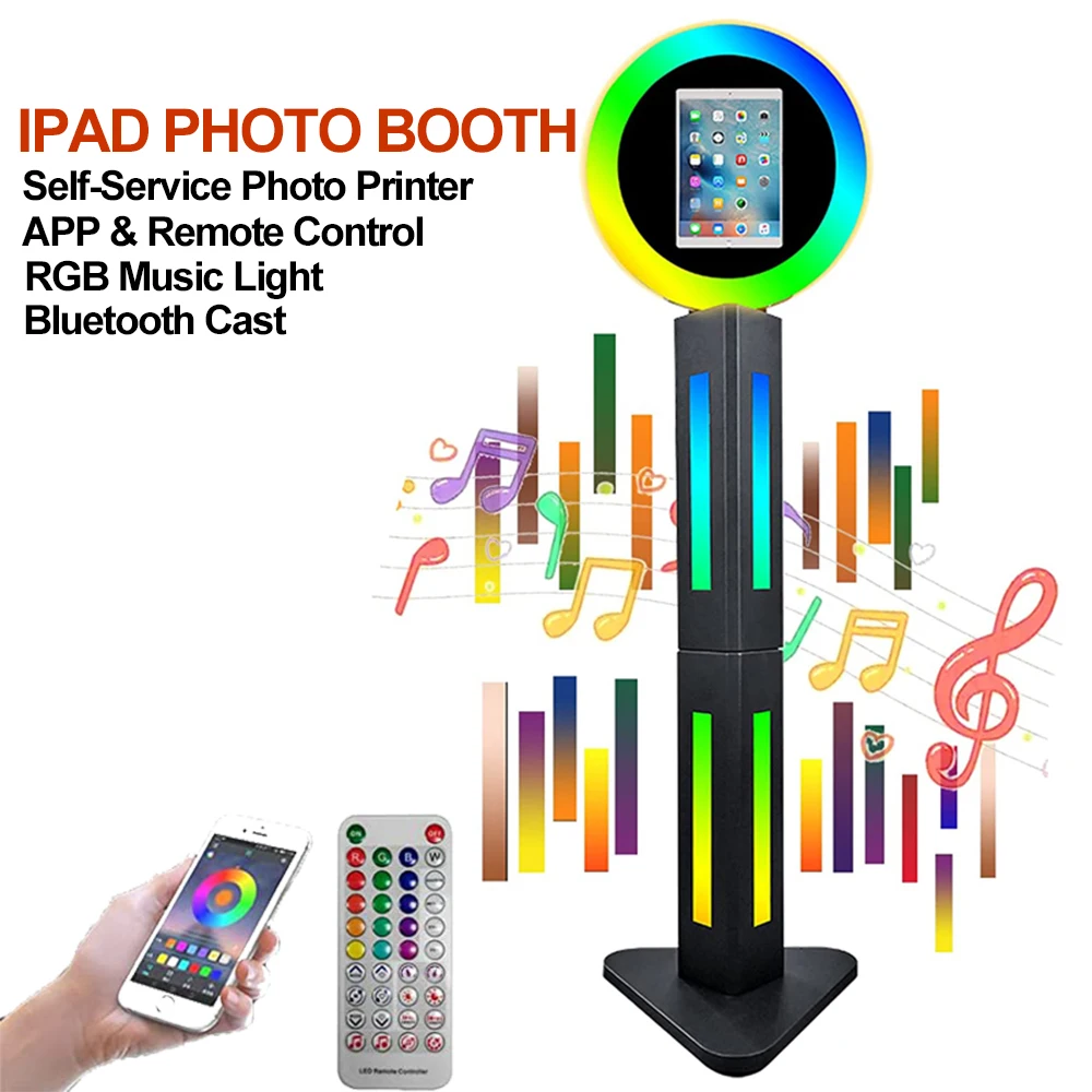 

iPad Photo Booth 10.2"/11"/12.9" Metal PhotoBooth iPad Selfie Machine RGB Music Light Remote Control For Party Wedding Rental