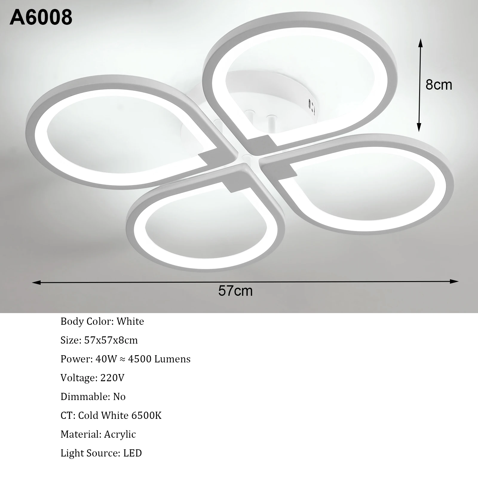 Moderne LED-Deckenleuchte, kreative Deckenleuchte mit Ringdesign, 6500 K Kaltweiß, halbbündige Deckenbeleuchtung Weiß – Detail 1
