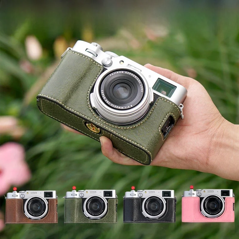 Półetui na aparat Fujifilm X100VI Fuji X100VI Sztuczna skóra Otwarte dno z paskiem na ramię Płyta ochronna aparatu — zdjęcie 2