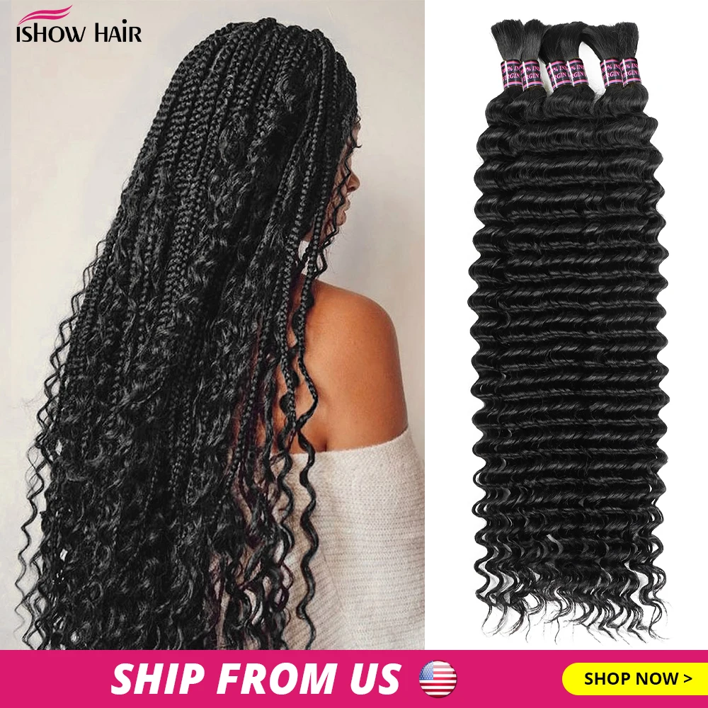 Human Braiding Hair Deep Wave Bulk Human Hair No Weft Human Hair Extensions 100g/Pc Curly Braiding Human Hair For Boho Braids