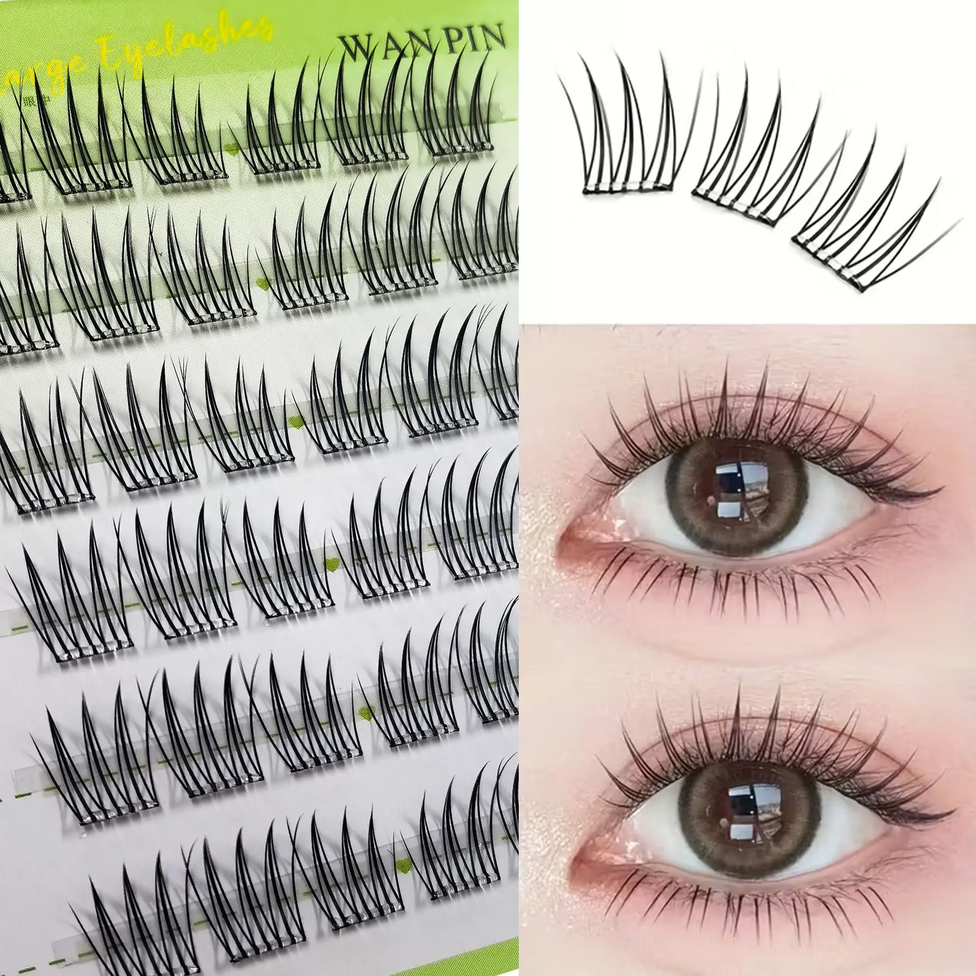 36 grupos de pestañas postizas sin pegamento, estilo anime natural segmentado, dulce y fresco, ultraligero y ultrafino
