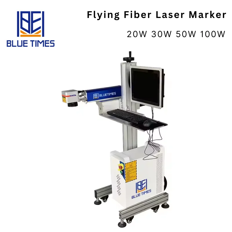 Bluetimes Flying Fiber Laser Marking Machine New Condition Automatic Jpt 50W 100W 30W 20W AI DXF DST PLT BMP Gantry Type Metal