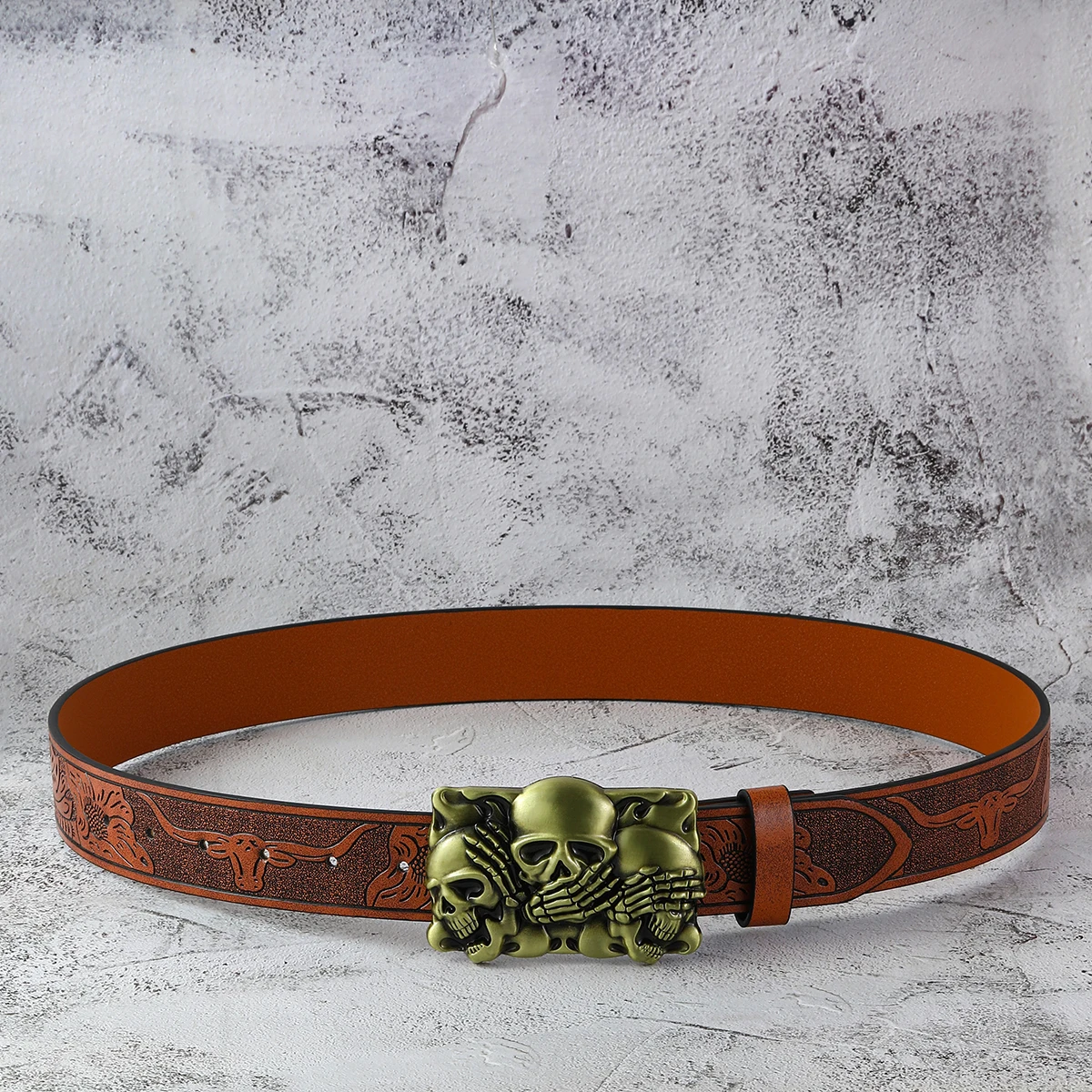 เข็มขัดลายกะโหลกปาล์มสไตล์เรโทรดาร์กโกธิคพังก์ 1 เส้น เข็มขัดสำหรับใส่ในชีวิตประจำวัน