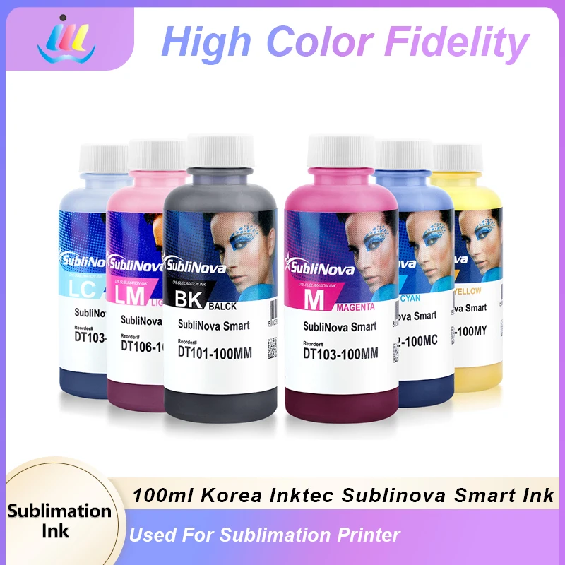 High Quality 6 Colors 100ml Made in Korea Inktec Sublinova Smart DTI Dye Sublimation Printing Ink