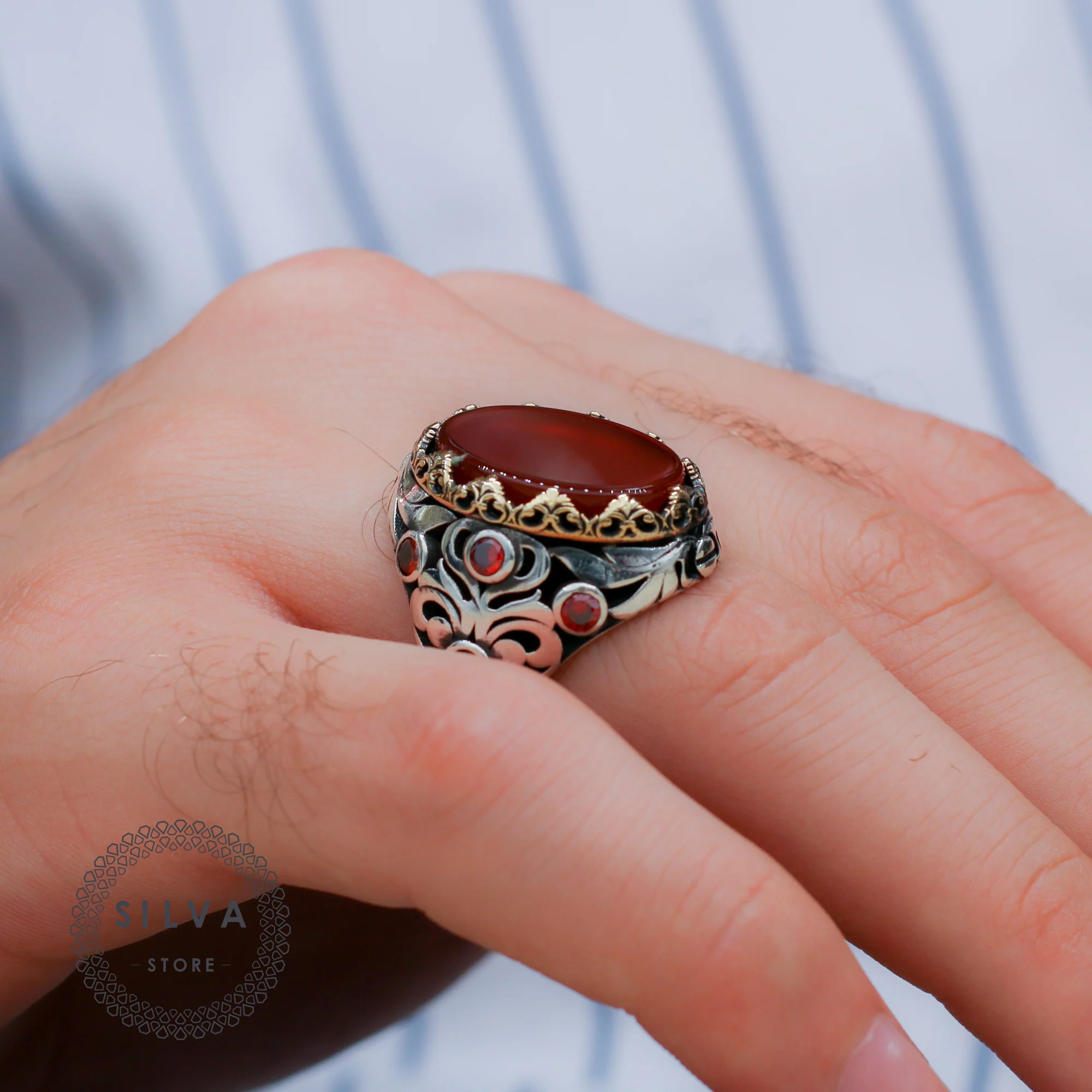 Agate Aqeeq Color Can Be Selected 925 Silver Men's Ring Men's Jewelry Stamped With Silver Stamp 925 All Sizes Are Available