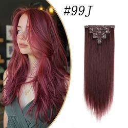 Clip em extensões de cabelo humano para mulheres, remy 100% natural, borgonha, vinho vermelho, ouro, preto, longo, cabeça cheia clip-on, pessoas brancas