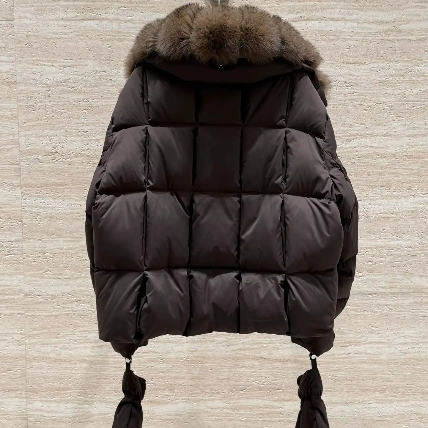 

2025 Autumn Winter New Style Puffer Jacket 90 White Goose Down Fur Drawstring Hem Warm Gloves