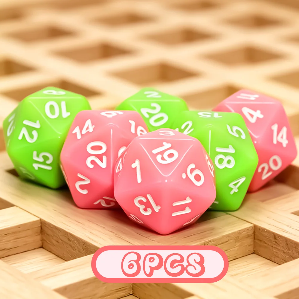 6pcs Pastel Green Macaron-Colored D20 Polyhedral Dice Set — Suitable for Tabletop RPGs and Fantasy Adventure Board Games; Ideal