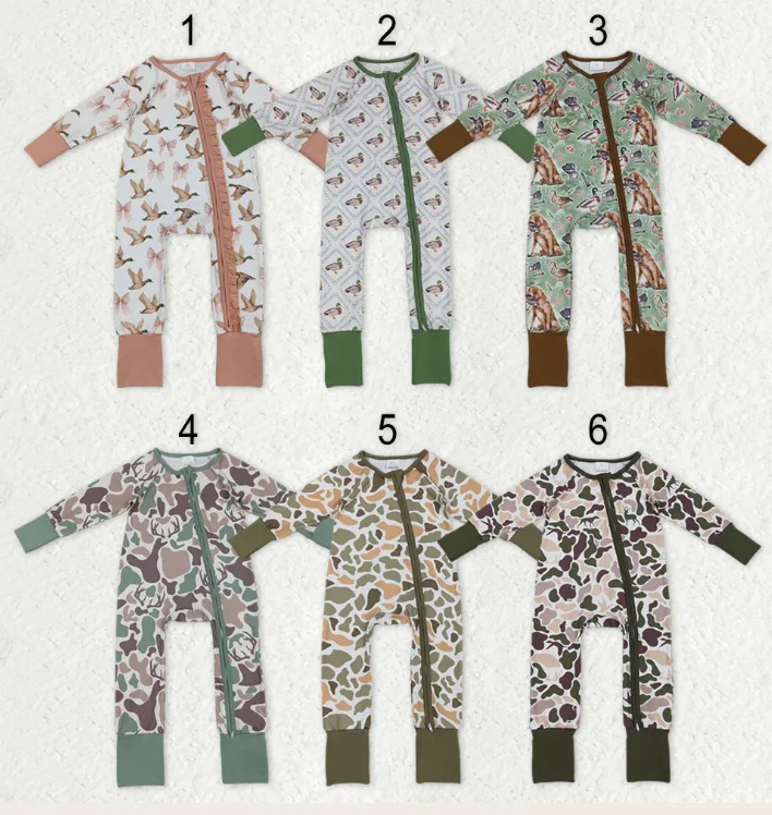 

Baby kids Duck Camo Hunting Print Baby Fall Zipper Sleeper Romper Sibling Wear