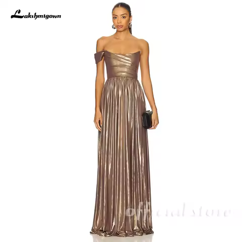 Lakshmigown Gold Shiny Evening Dress Strapless A Line Slim Prom Gowns Women Elegant Floor Length Party Dress Customized