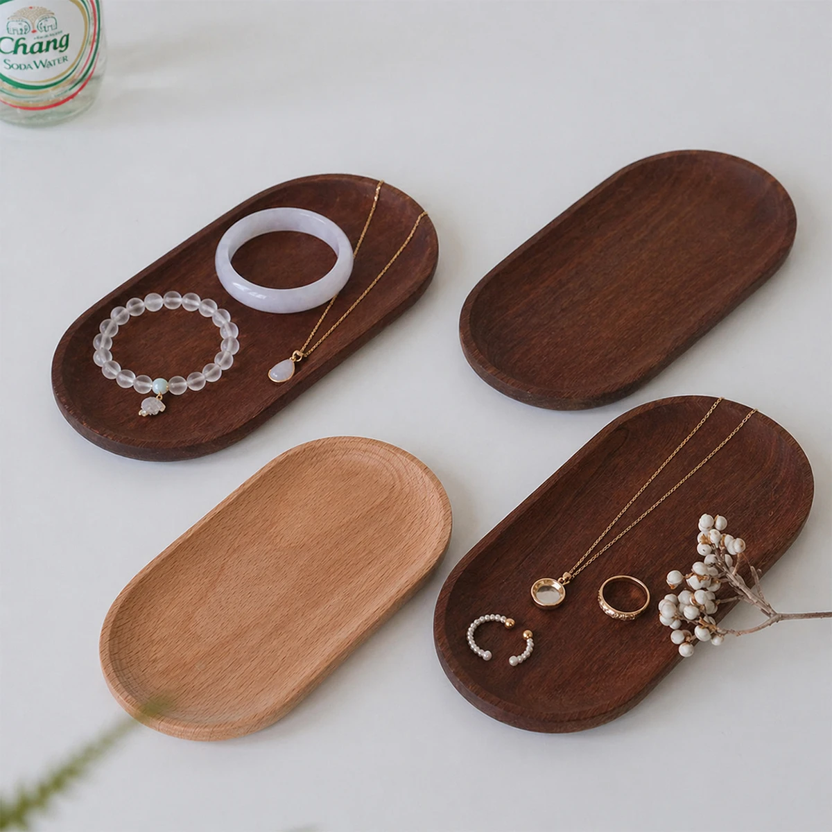 1pc Retro Wooden Jewelry Tray,Wooden Jewelry Display Tray With Feet Ring Showcase Stackable Elegant Bracelet Watch Jewelry Organ