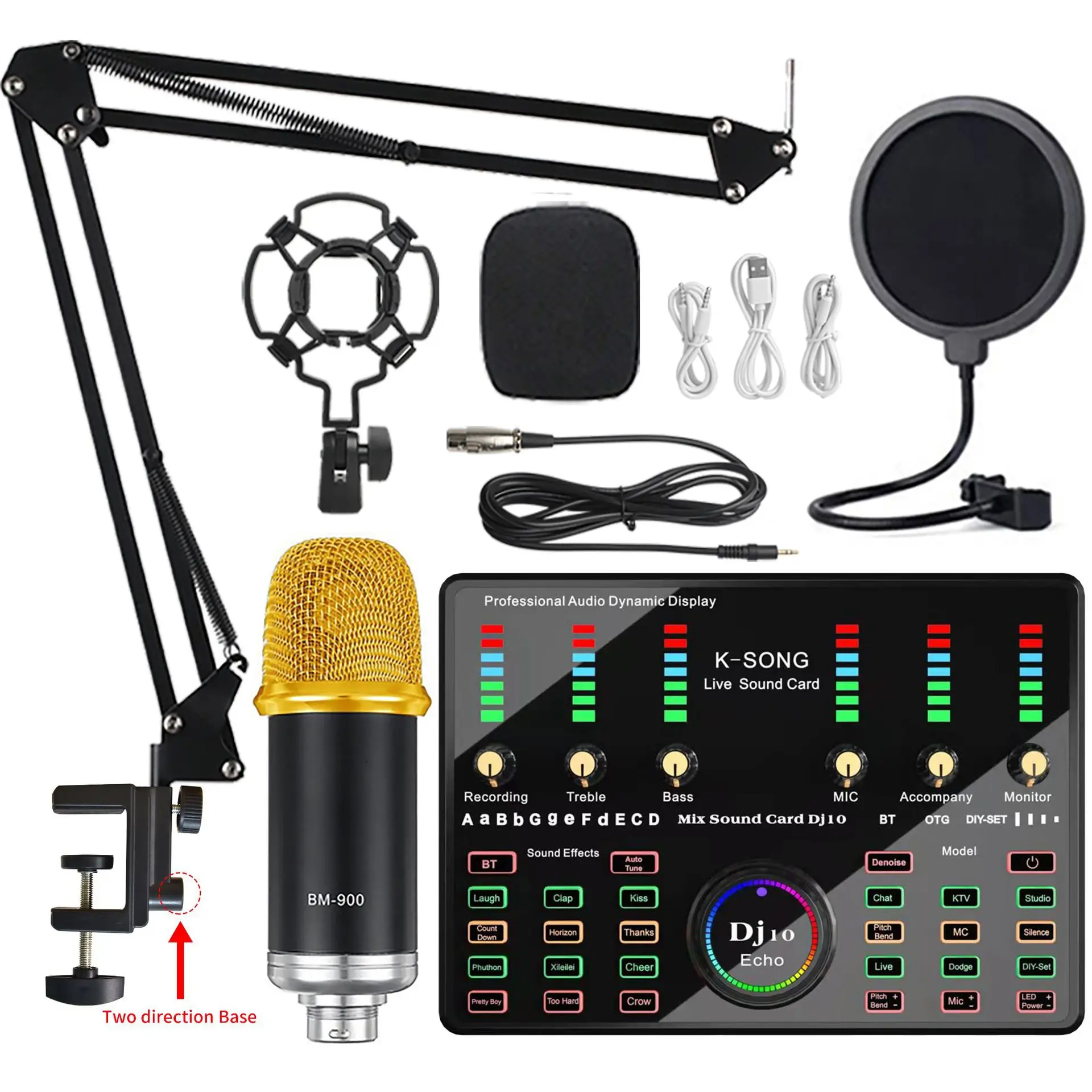 

Professional Audio Sound Card Set BM900 Mic Studio Condenser Microphone For Karaoke Podcast Recording Live Streaming