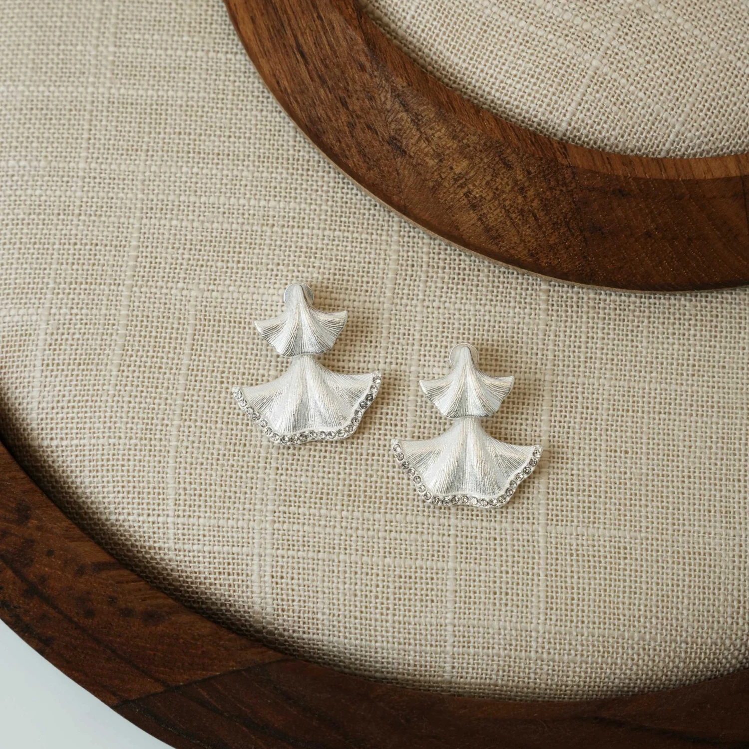 YAJUNIEL Rhodium Plated Brushed Ginkgo Leaf Drop Earrings for Women Hypoallergenic Brass Fan Dangle Earrings Jewelry Gifts