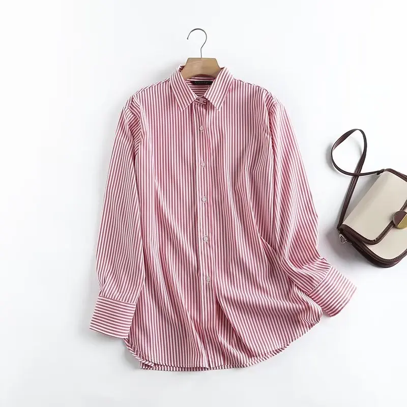 

Withered 2024 Spring and Summer New Women's Commuter Casual Shirt Stripe Slim Fit Long Sleeve Shirt Women