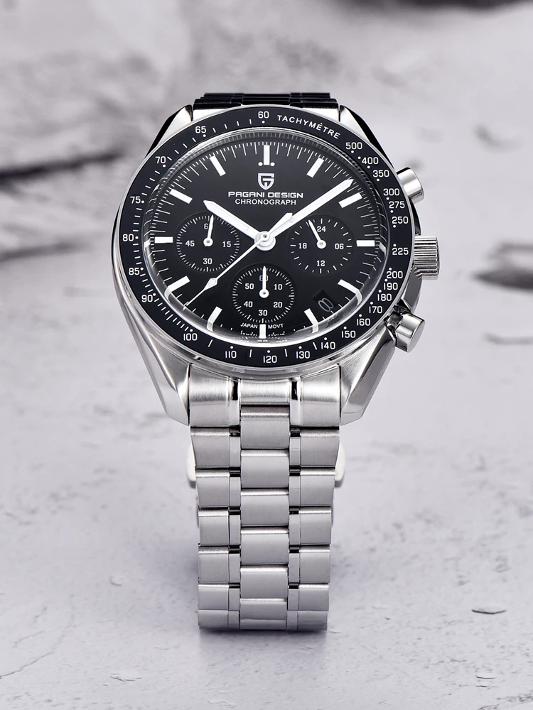 PAGANI DESIGN 2026 Neue Quarzuhr für Herren, Mondphasen-Herrenuhr, Luxus-AR-Saphir, wasserdichter Chronograph PD1701, Lokaler Versand