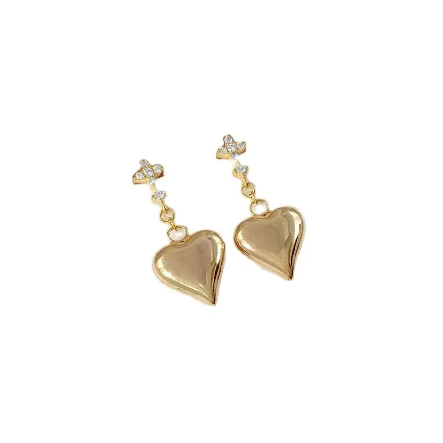 

MADALENA SARARA Pure 18k Yellow Gold Women Earrings Dangle Heart Diamond Pave Setting AU750