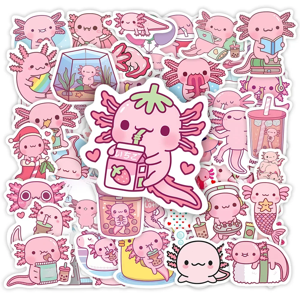 Kawaii Cartoon Axolotl naklejki śliczne zwierzęce dzieci DIY zabawki prezent Graffiti naklejka na telefon bagaż Laptop księga gości wodoodporny — zdjęcie 2