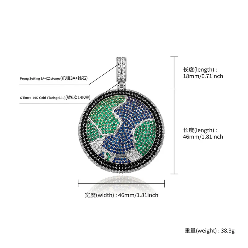 الفاخرة جولة العالم قلادة على شكل خريطة القلائد مع الأحجار الكريمة الملونة مختبر الماس براعة رائعة مجوهرات للنساء الرجال الهدايا