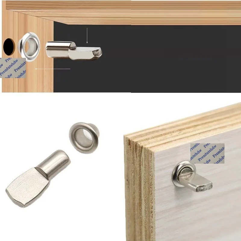 100Pcs 5mm 7mm Stem Spoon Shelf Support Peg Pin With Metal Knock In Sleeve Grommet  Furniture Cabinet Closet Nickel Plated