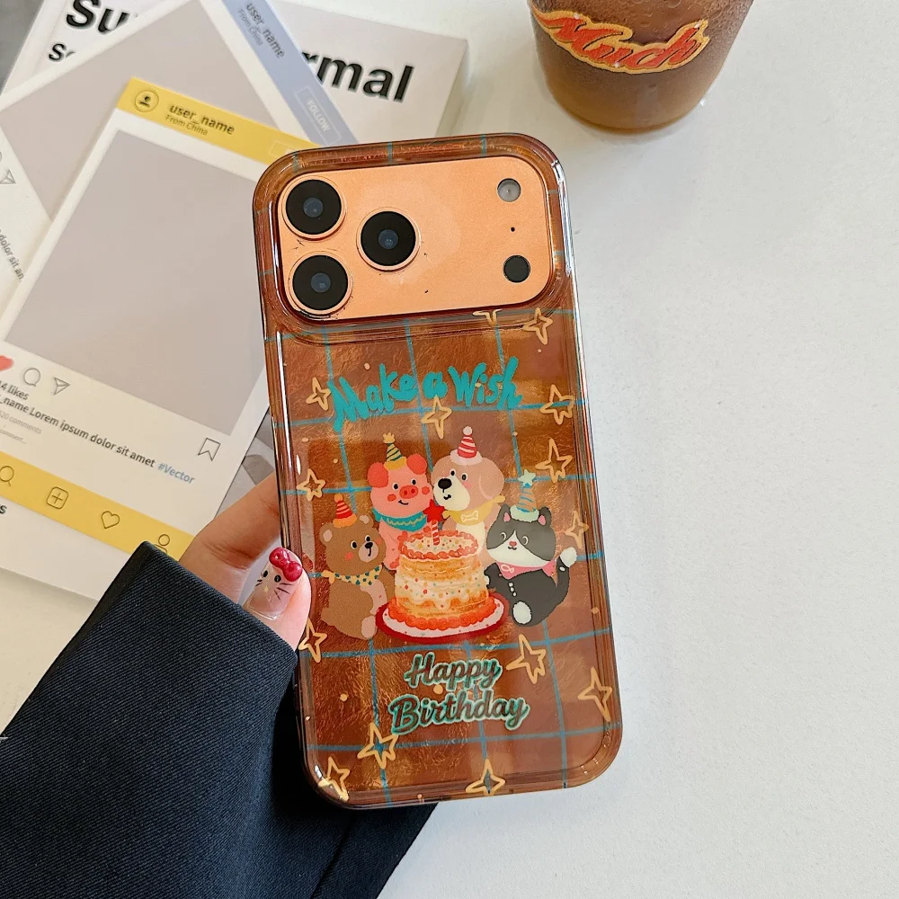 

Cute little animal birthday party phone case, suitable for iPhone 17/14/15/16ProMax, fundans17pro new shockproof protective case