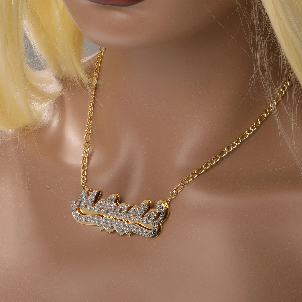 Imagem -06 - Bling Rei Personalizado 3d Placa de Identificação com Dois Corações Personalizado Camadas Duplas Letras Pingente Corrente Colar para Presentes Femininos o