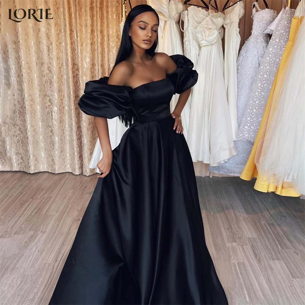 

LORIE Elegant Black Formal Prom Dresses Off Shoulder Short Puff Sleeves A-Line Evening Dress Saudi Arabia Strapless Party Gowns