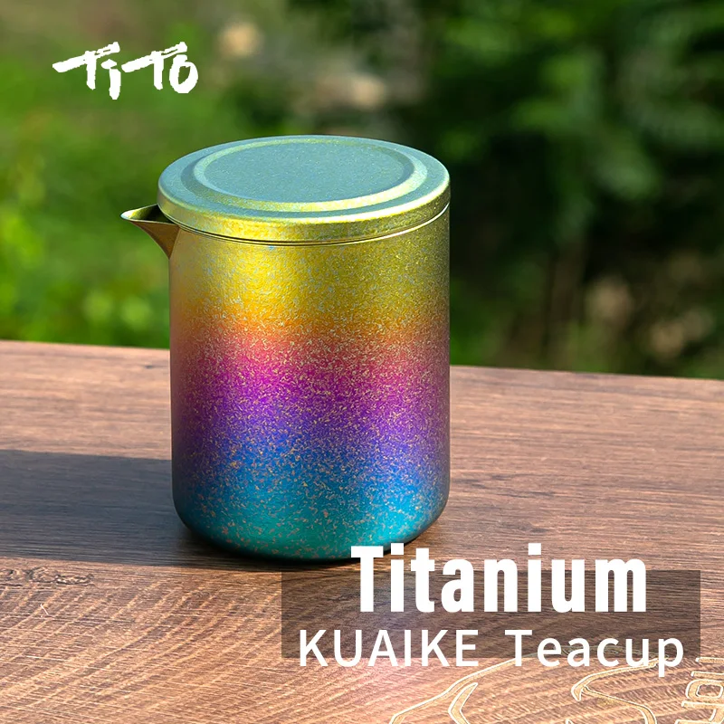 

TiTo Camping Titanium Double-Layer Olecranon Teapot with Tea Strainer Hijing Portable Quick Tea Maker Cups Sets with Storage Bag