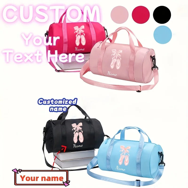Fashion Dance Shoe Print Custom Name Handbag, Multi-Functional Crossbody Bag, Large Capacity Bow Design Travel Bag