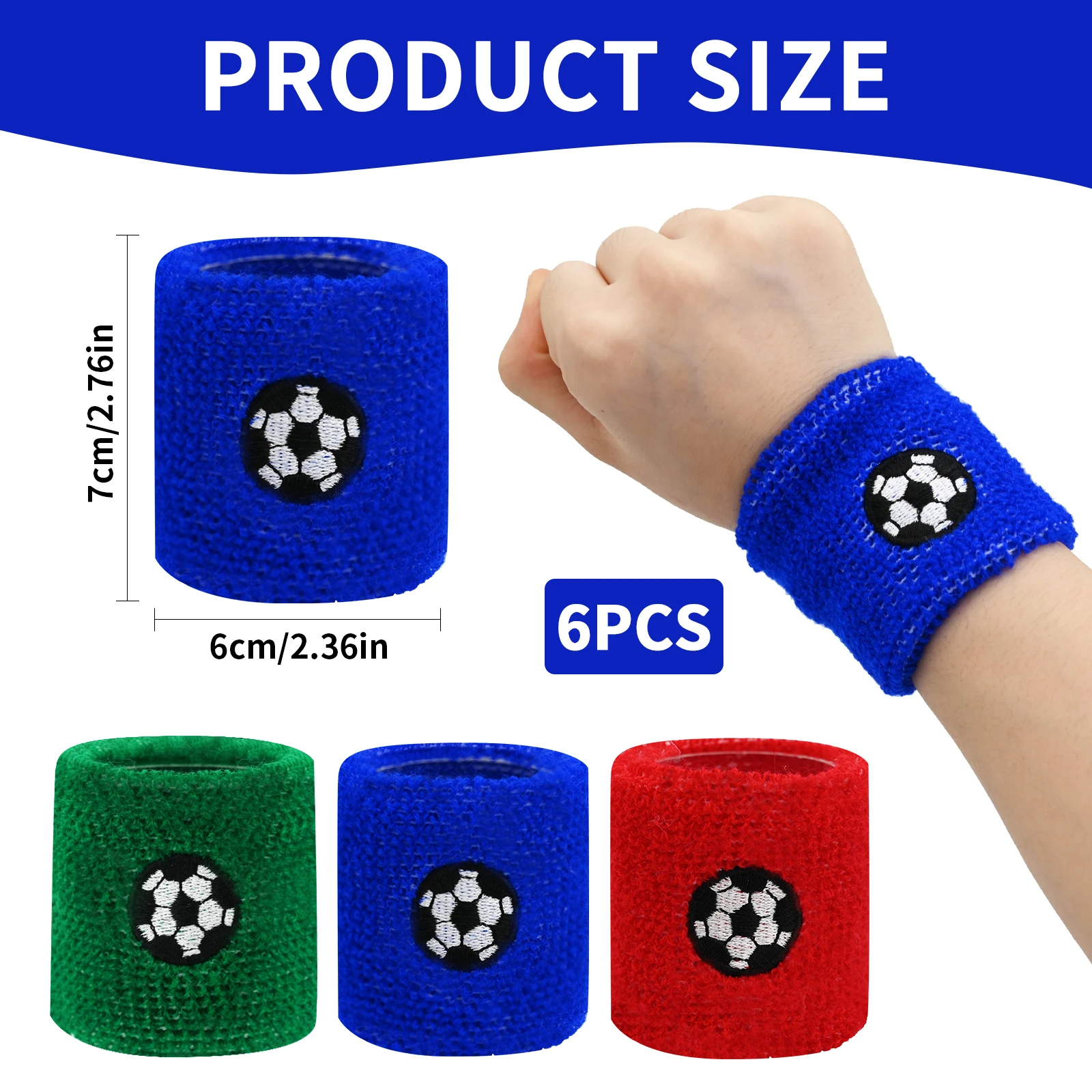 6 Pcs Sports Wristbands for Sports Colourful Cotton Wrist Bands Absorbent Wristbands Hand Wrist for Children Football Basketball