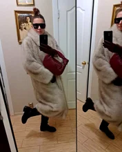 Neo Mint Gradient Faux Fur Oversized Women's Winter Coat