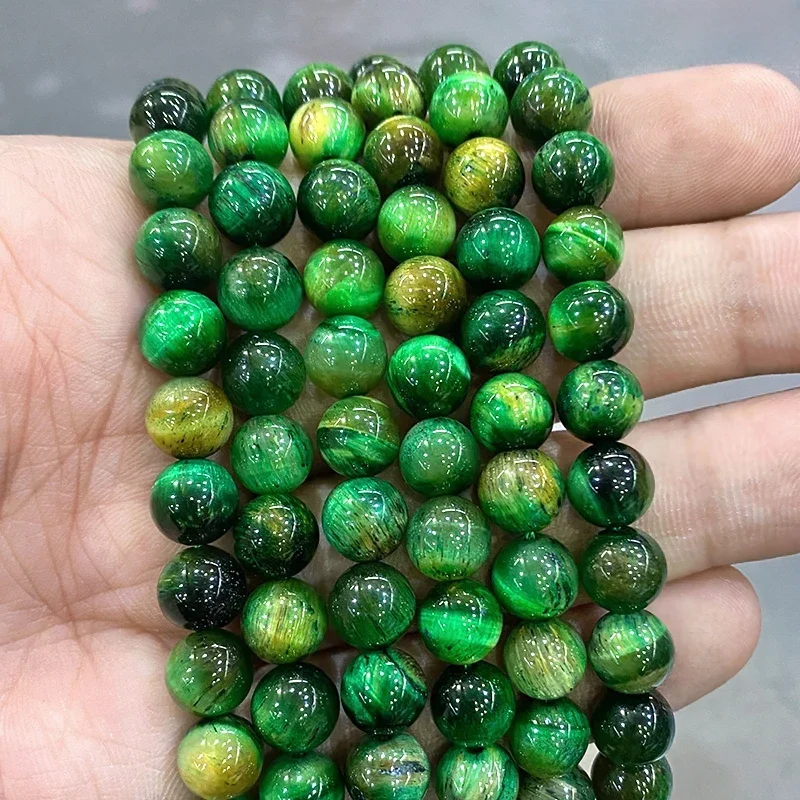 boucle oreille femme porte clé colliers bijoux femme Agates en œil de tigre multicolores vertes, perles rondes en pierre naturelle pour la fabrication de bijoux, accessoires de boucles d'oreilles 15