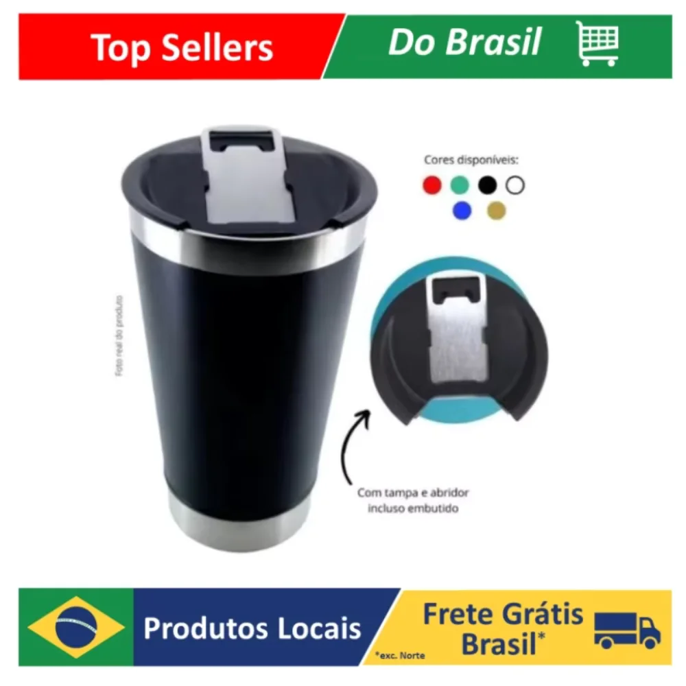 Copo Térmico 473 ml Gelado ou quente Tampa e Abridor Bebidas